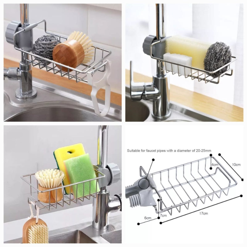 Stainless Steel Adjustable Faucet Sponge Holder | Smart Kitchen Sink Organizer