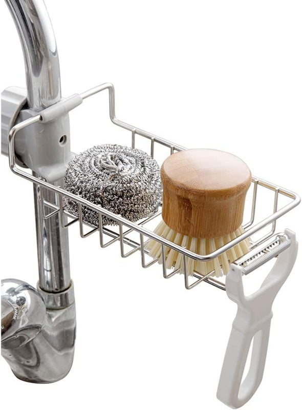 Stainless Steel Adjustable Faucet Sponge Holder | Smart Kitchen Sink Organizer