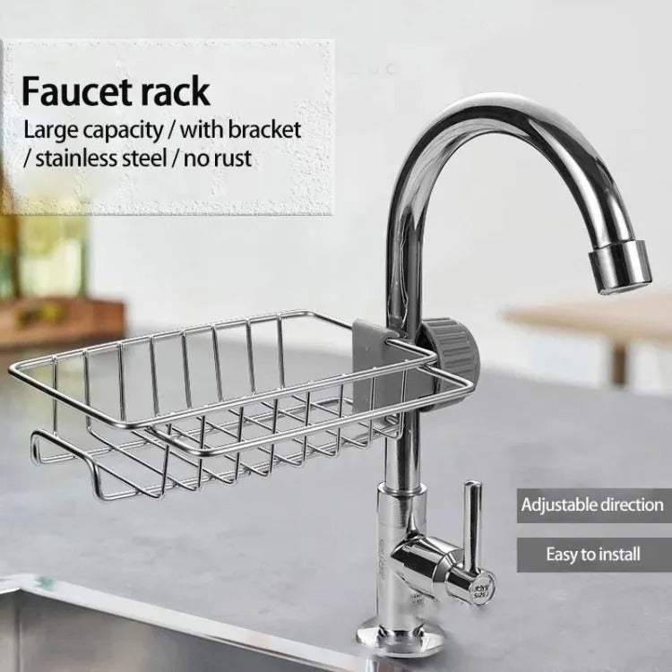 Stainless Steel Adjustable Faucet Sponge Holder | Smart Kitchen Sink Organizer