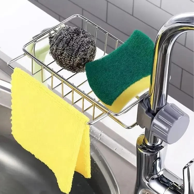 Stainless Steel Adjustable Faucet Sponge Holder | Smart Kitchen Sink Organizer
